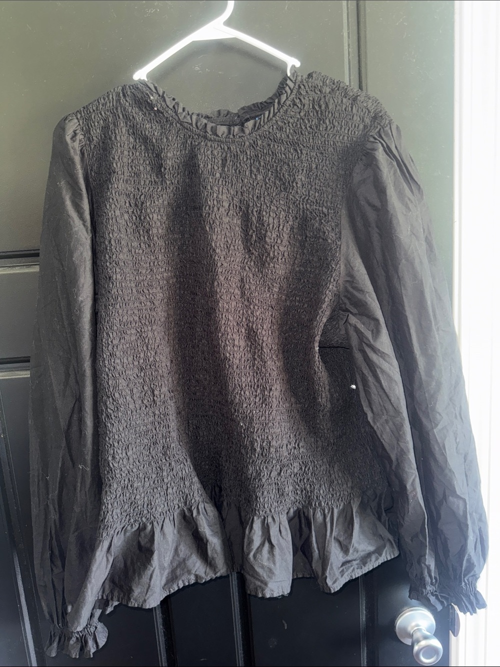 Old Navy Black Smocked Peplum Ruffle Long-Sleeve Blouse